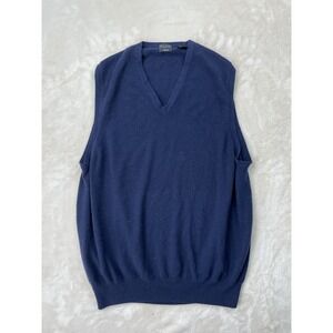 Forte Mens XL Sweater Vest 100% Cashmere Navy Blue Pullover V Neck